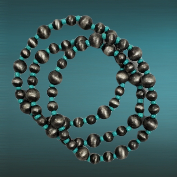 Three stacking faux navajo pearl & turquoise stretch bracelets southwest western - Picture 2 of 5